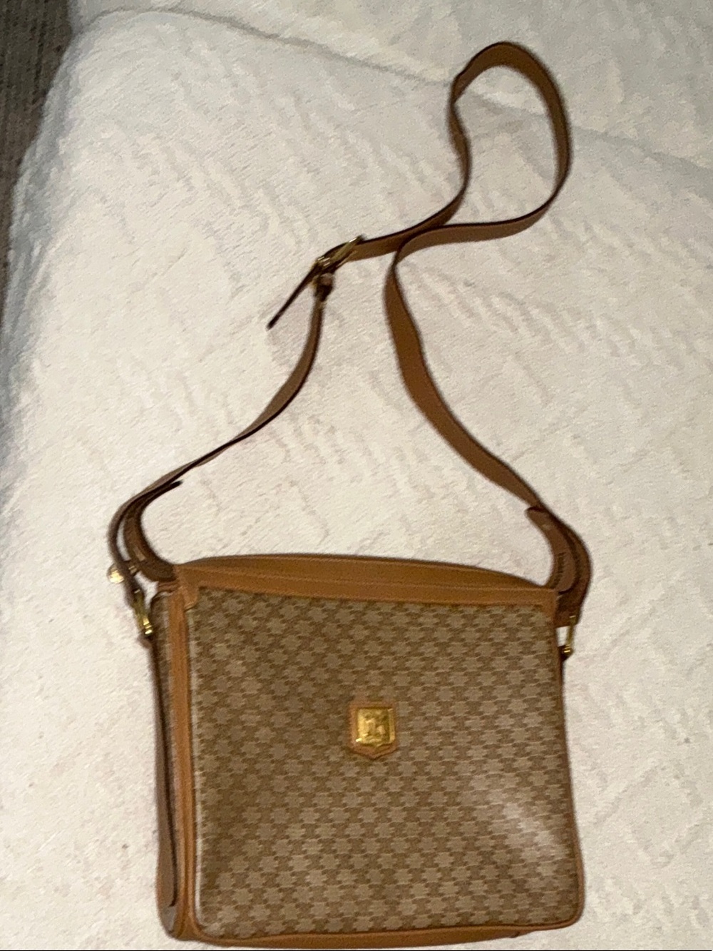 Vintage Celine Brown Crossbody Shoulder Bag with Monogram Pattern